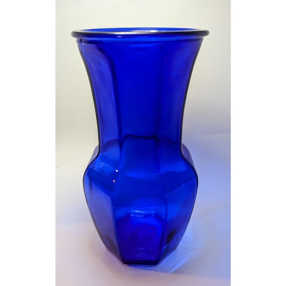 Vintage Cobalt Blue Hexagon Rare Octagonal 8 Paneled Flower Baroque Vase - Picture 3 of 8